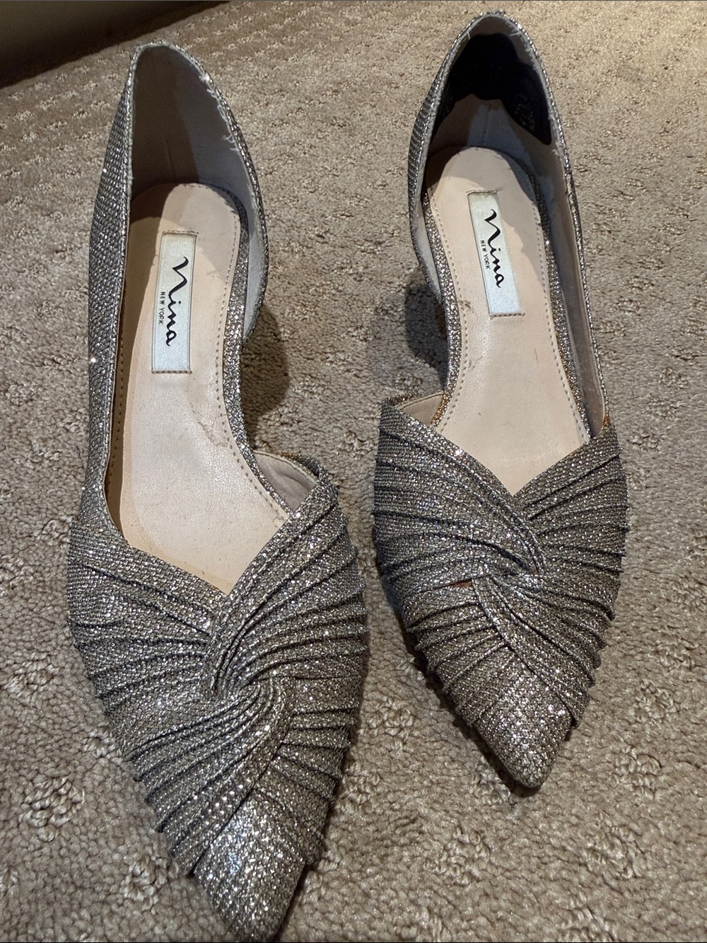 Nina Silver Sparkle Pointed D'Orsay Flats
